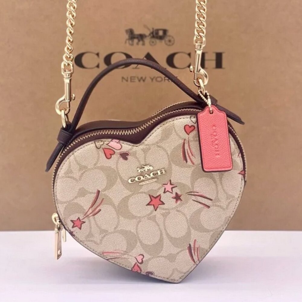 Coach Shooting Stars Signature Heart Crossbody CK523 Light Khaki Pink